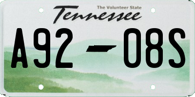 TN license plate A9208S