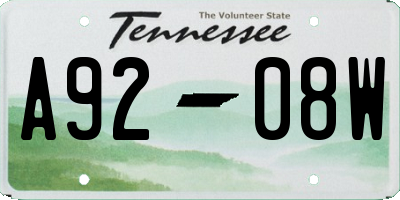 TN license plate A9208W