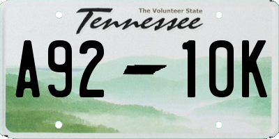 TN license plate A9210K
