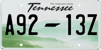 TN license plate A9213Z