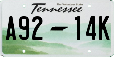 TN license plate A9214K