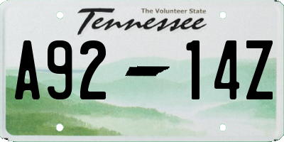 TN license plate A9214Z