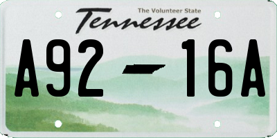 TN license plate A9216A