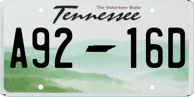TN license plate A9216D