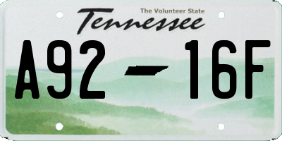 TN license plate A9216F