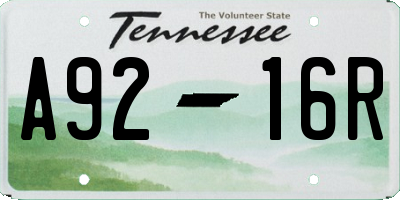 TN license plate A9216R