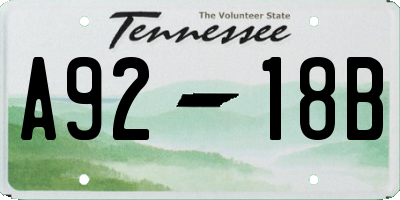 TN license plate A9218B