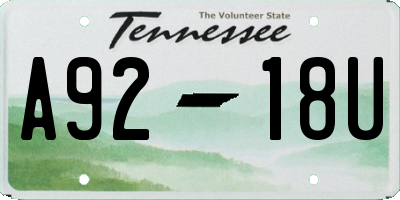 TN license plate A9218U