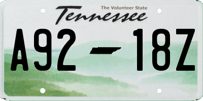 TN license plate A9218Z