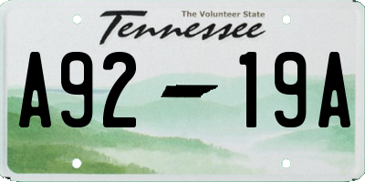 TN license plate A9219A