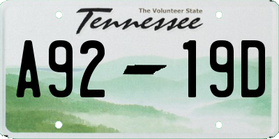 TN license plate A9219D