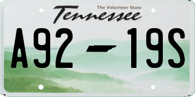 TN license plate A9219S