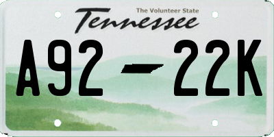 TN license plate A9222K