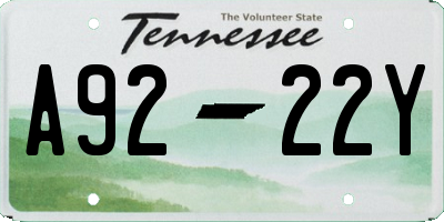 TN license plate A9222Y