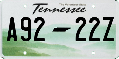 TN license plate A9222Z