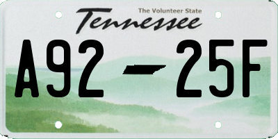 TN license plate A9225F