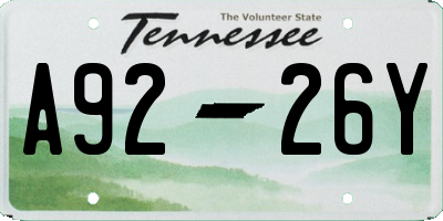 TN license plate A9226Y