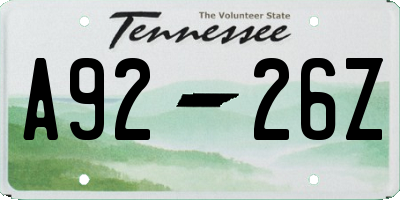TN license plate A9226Z
