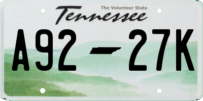 TN license plate A9227K