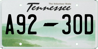 TN license plate A9230D