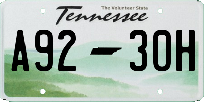 TN license plate A9230H