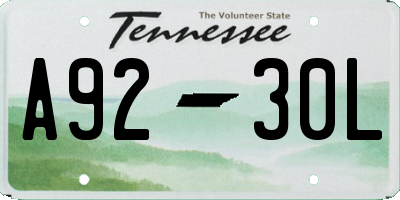 TN license plate A9230L