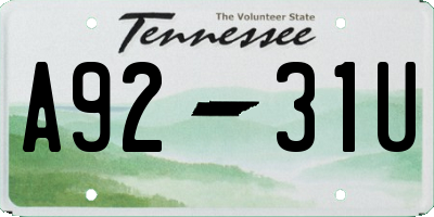TN license plate A9231U