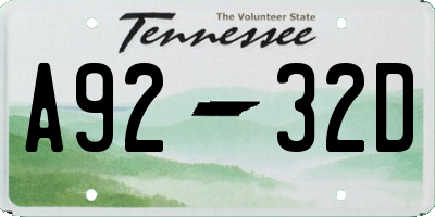 TN license plate A9232D