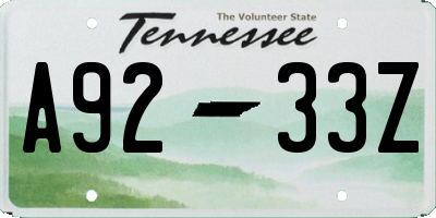 TN license plate A9233Z