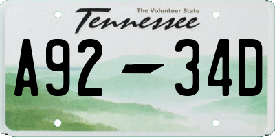 TN license plate A9234D