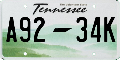 TN license plate A9234K