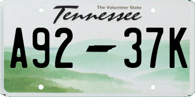 TN license plate A9237K