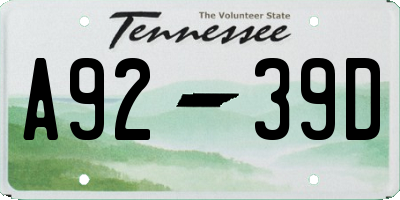 TN license plate A9239D