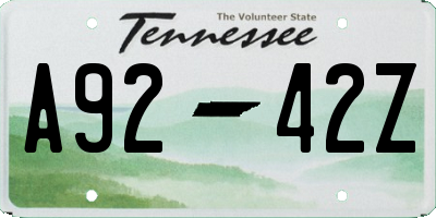 TN license plate A9242Z