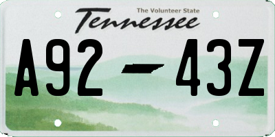TN license plate A9243Z