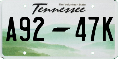 TN license plate A9247K