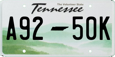 TN license plate A9250K
