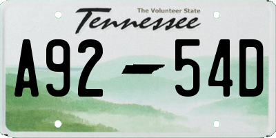 TN license plate A9254D