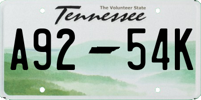 TN license plate A9254K