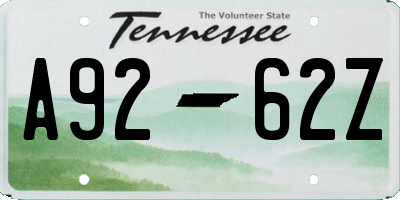TN license plate A9262Z