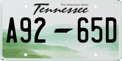 TN license plate A9265D