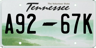 TN license plate A9267K