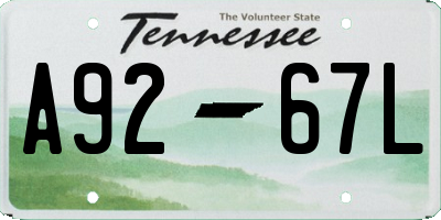 TN license plate A9267L