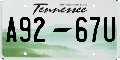 TN license plate A9267U