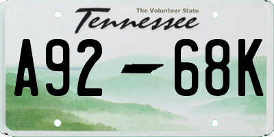 TN license plate A9268K