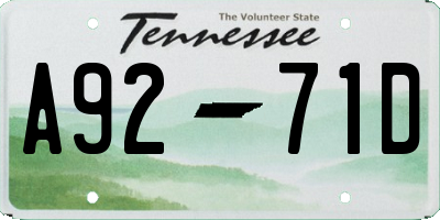 TN license plate A9271D