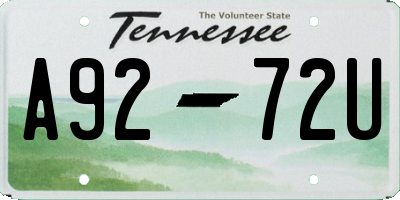 TN license plate A9272U