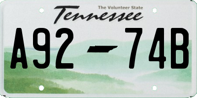 TN license plate A9274B
