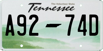TN license plate A9274D