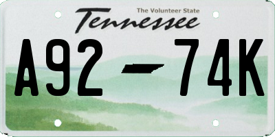 TN license plate A9274K